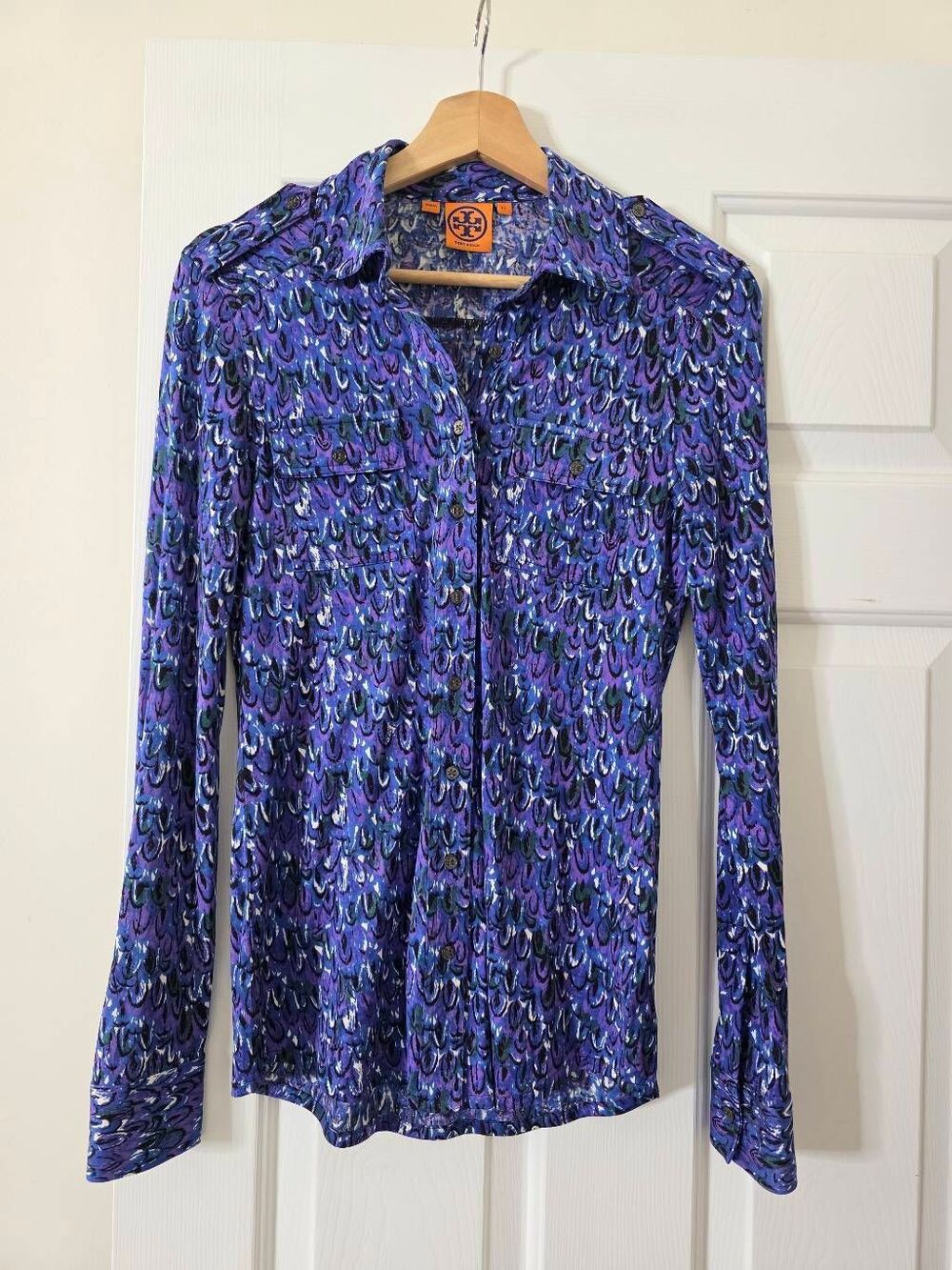 Tory Burch Purple Blue Silk Blouse Shirt XS